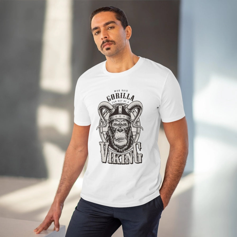 Men's PC Cotton Gorila Desing Printed T Shirt (Color: White, Thread Count: 180GSM)