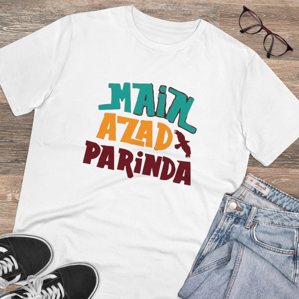 Men's PC Cotton Me Azad Parinda Printed T Shirt (Color: White, Thread Count: 180GSM)