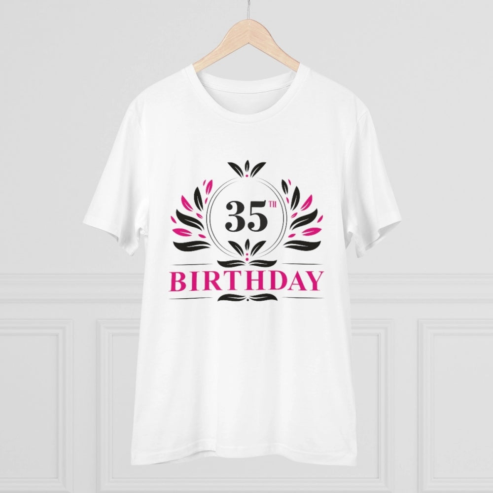 Men's PC Cotton 35th Birthday Printed T Shirt (Color: White, Thread Count: 180GSM)