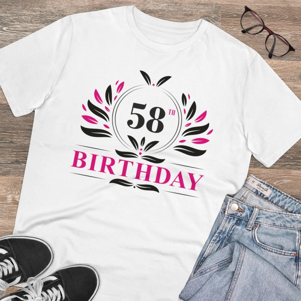 Men's PC Cotton 58th Birthday Printed T Shirt (Color: White, Thread Count: 180GSM)