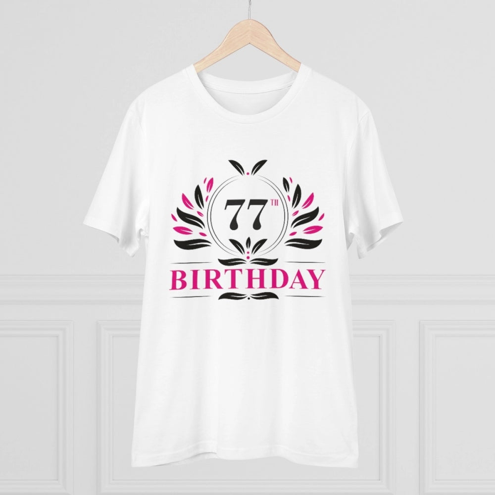 Men's PC Cotton 77th Birthday Printed T Shirt (Color: White, Thread Count: 180GSM)