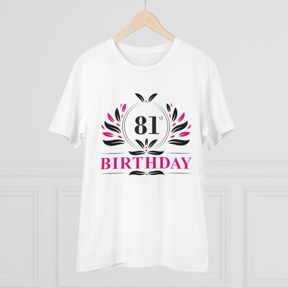 Men's PC Cotton 81st Birthday Printed T Shirt (Color: White, Thread Count: 180GSM)