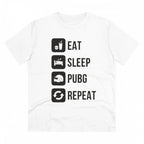 Men's PC Cotton Eat Sleep Pubg Repeat Printed T Shirt (Color: White, Thread Count: 180GSM)
