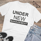 Men's PC Cotton Under New Management Desing Printed T Shirt (Color: White, Thread Count: 180GSM)
