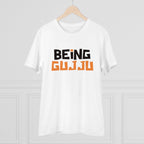 Men's PC Cotton Being Gujju Printed T Shirt (Color: White, Thread Count: 180GSM)