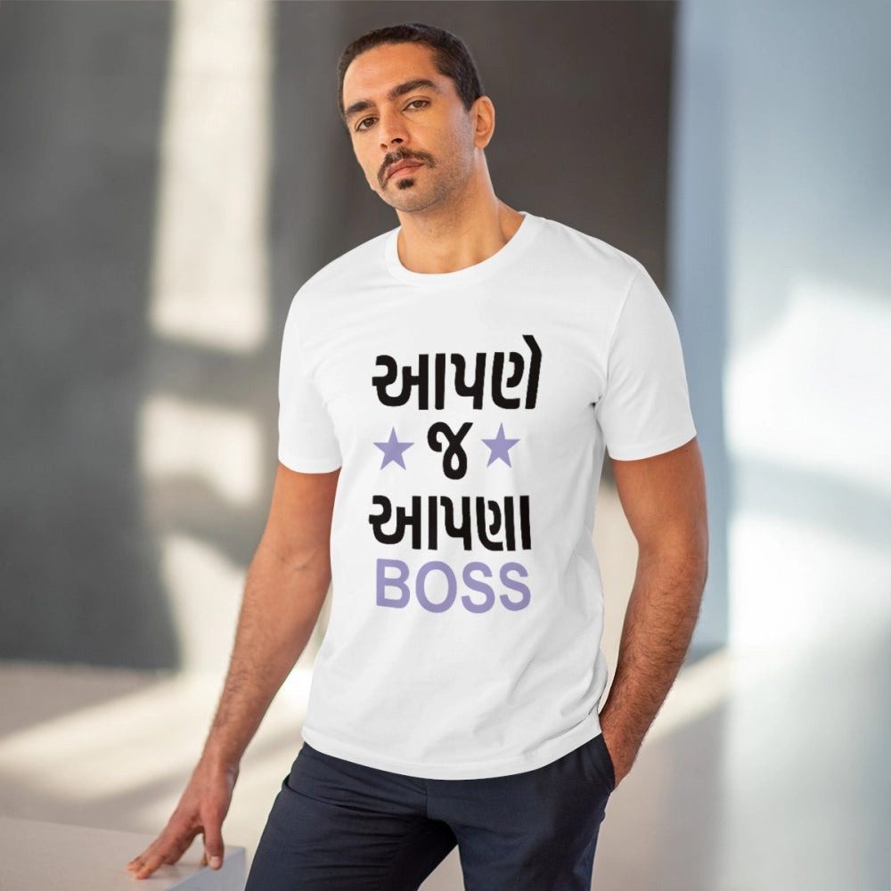 Men's PC Cotton Aapne J Aapna Boss Printed T Shirt (Color: White, Thread Count: 180GSM)