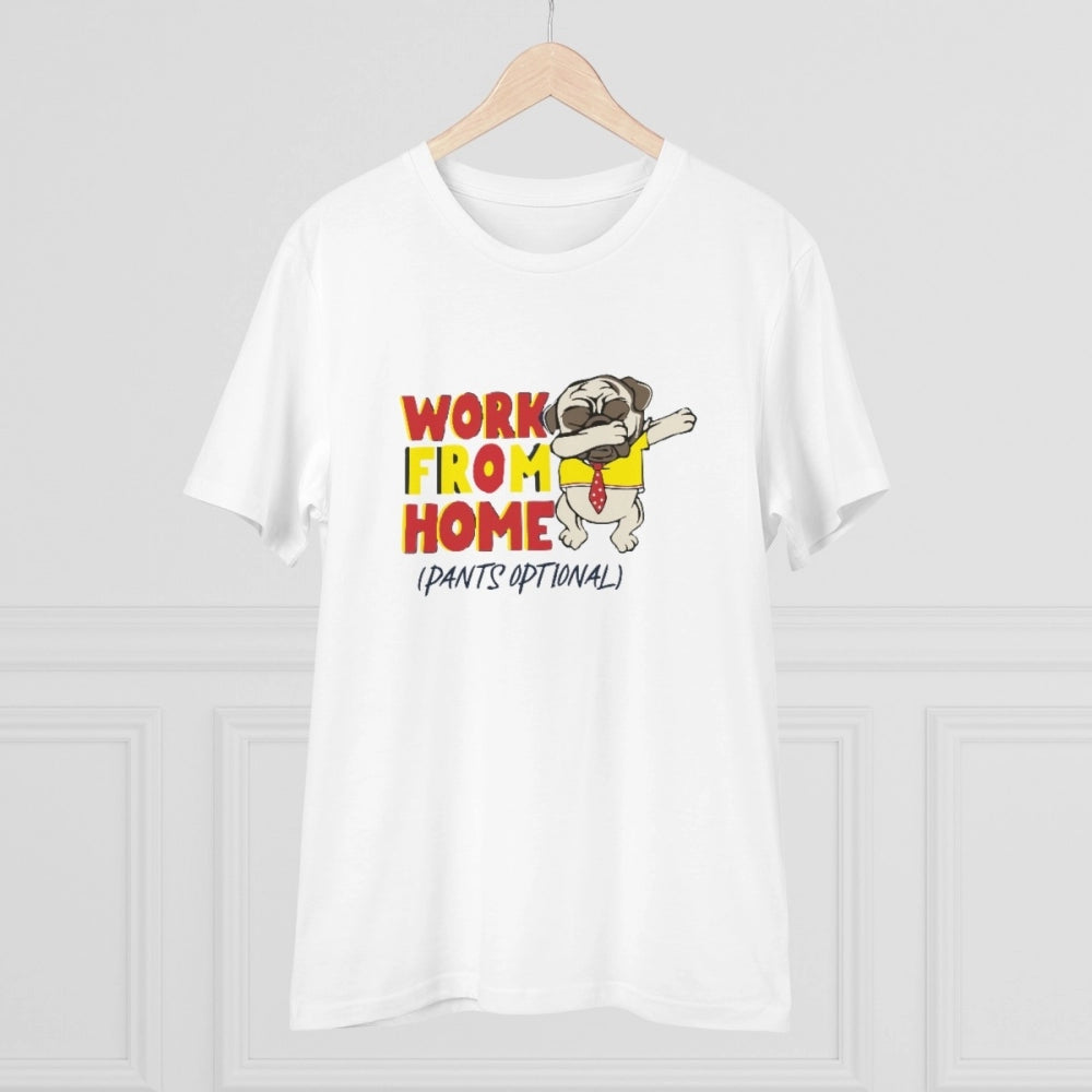 Men's PC Cotton Work From Home Desing Printed T Shirt (Color: White, Thread Count: 180GSM)