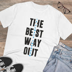 Men's PC Cotton The Best Way Out Printed T Shirt (Color: White, Thread Count: 180GSM)