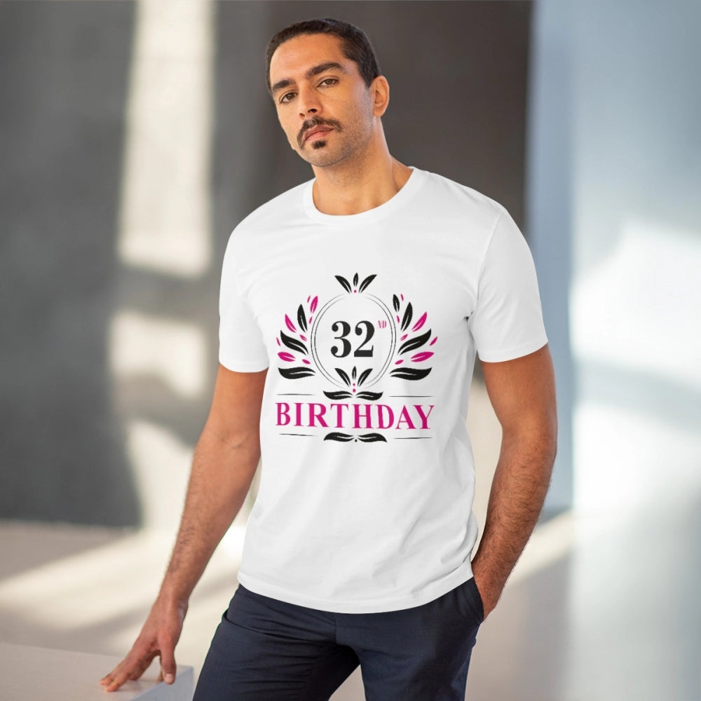 Men's PC Cotton 32nd Birthday Printed T Shirt (Color: White, Thread Count: 180GSM)