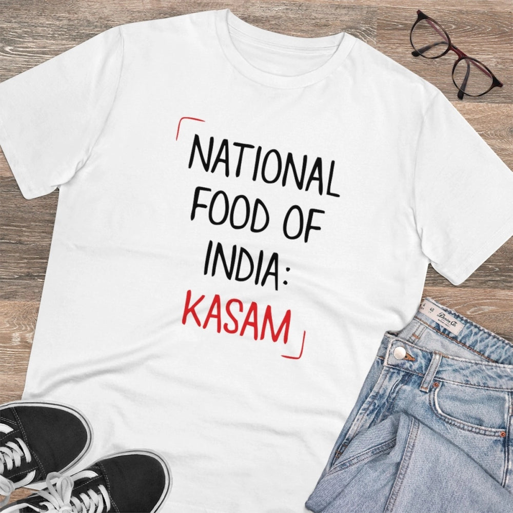 Men's PC Cotton India Kasam Printed T Shirt (Color: White, Thread Count: 180GSM)
