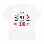 Men's PC Cotton 91st Birthday Printed T Shirt (Color: White, Thread Count: 180GSM)