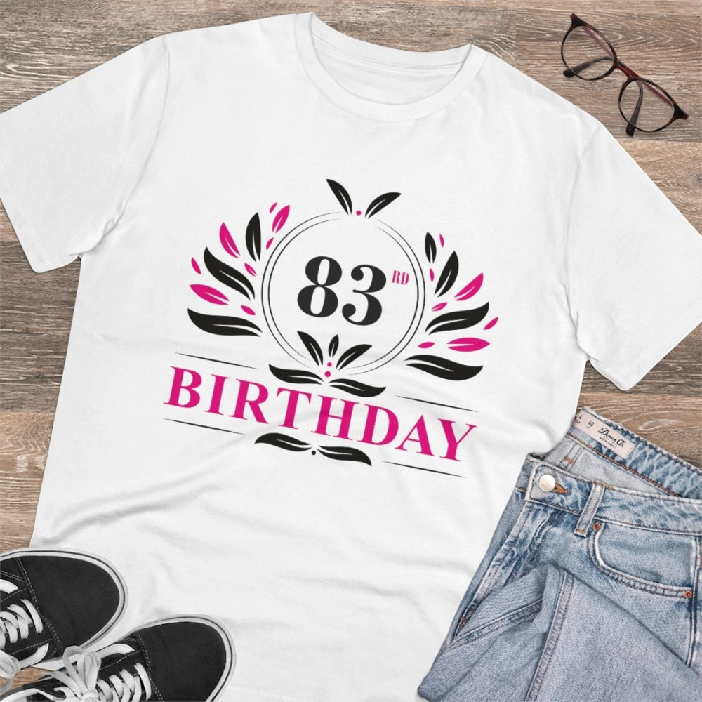 Men's PC Cotton 83rd Birthday Printed T Shirt (Color: White, Thread Count: 180GSM)