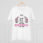 Men's PC Cotton 27th Birthday Printed T Shirt (Color: White, Thread Count: 180GSM)