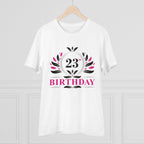 Men's PC Cotton 23rd Birthday Printed T Shirt (Color: White, Thread Count: 180GSM)