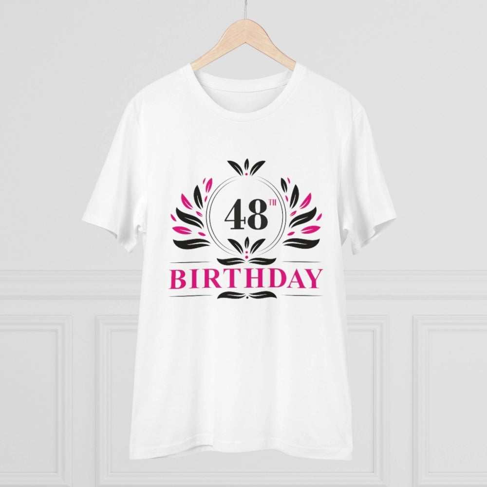 Men's PC Cotton 48th Birthday Printed T Shirt (Color: White, Thread Count: 180GSM)