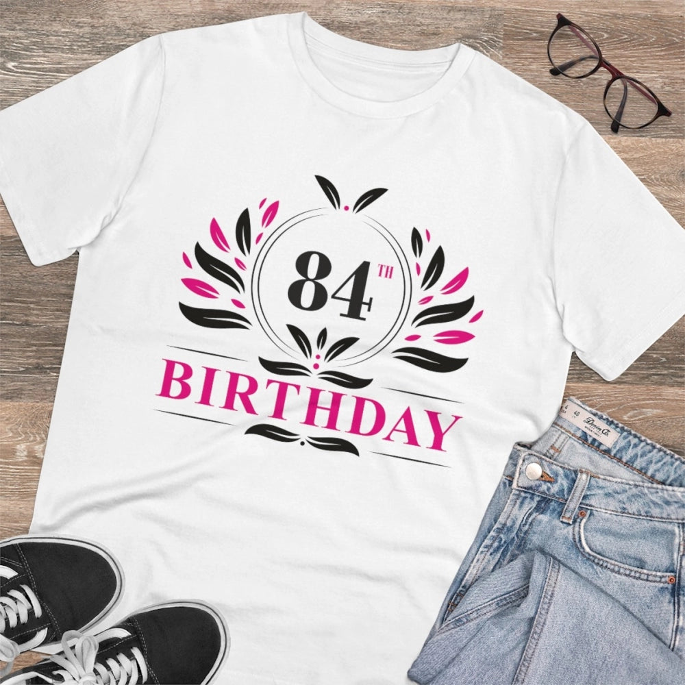 Men's PC Cotton 84th Birthday Printed T Shirt (Color: White, Thread Count: 180GSM)