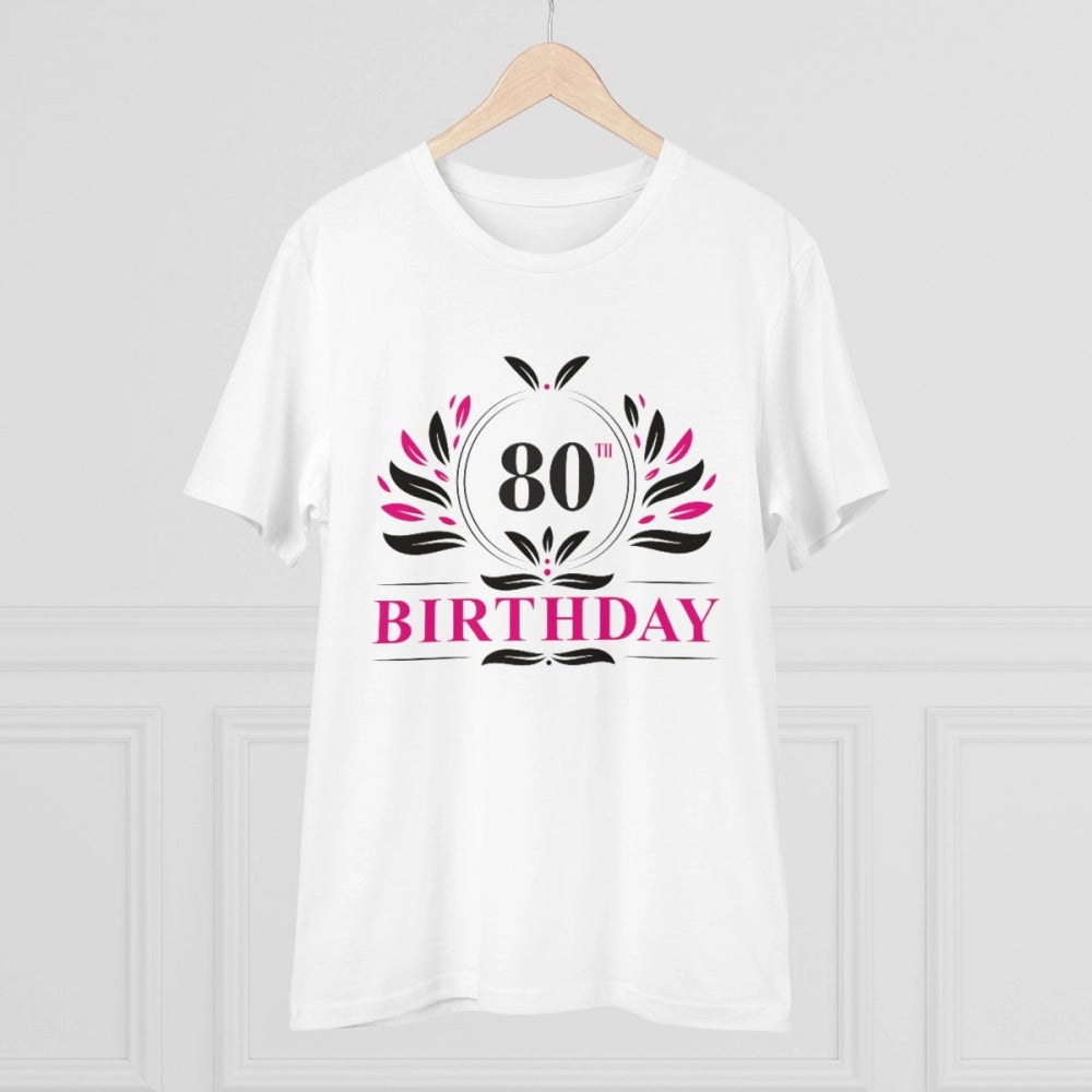 Men's PC Cotton 80th Birthday Printed T Shirt (Color: White, Thread Count: 180GSM)