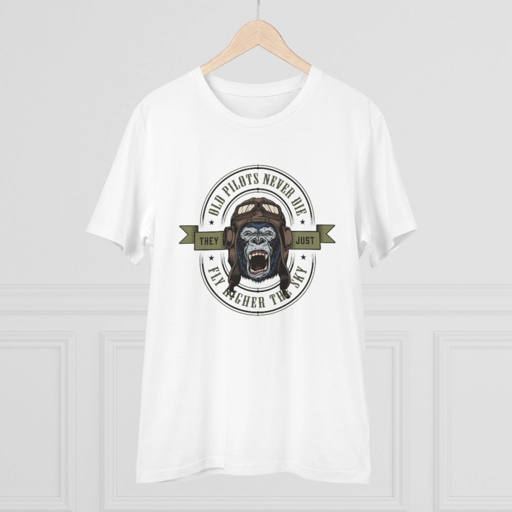 Men's PC Cotton Gorila Desing Printed T Shirt (Color: White, Thread Count: 180GSM)