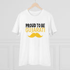 Men's PC Cotton Proud To Be Gujarati Printed T Shirt (Color: White, Thread Count: 180GSM)