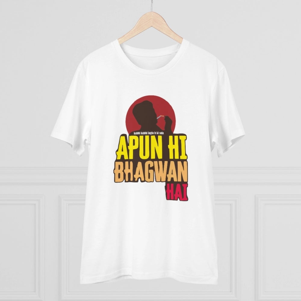 Men's PC Cotton Apun Hi Bhagvan Hai Printed T Shirt (Color: White, Thread Count: 180GSM)