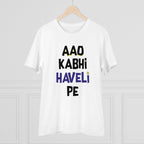 Men's PC Cotton Aao Kabhi Haveli Pe Printed T Shirt (Color: White, Thread Count: 180GSM)