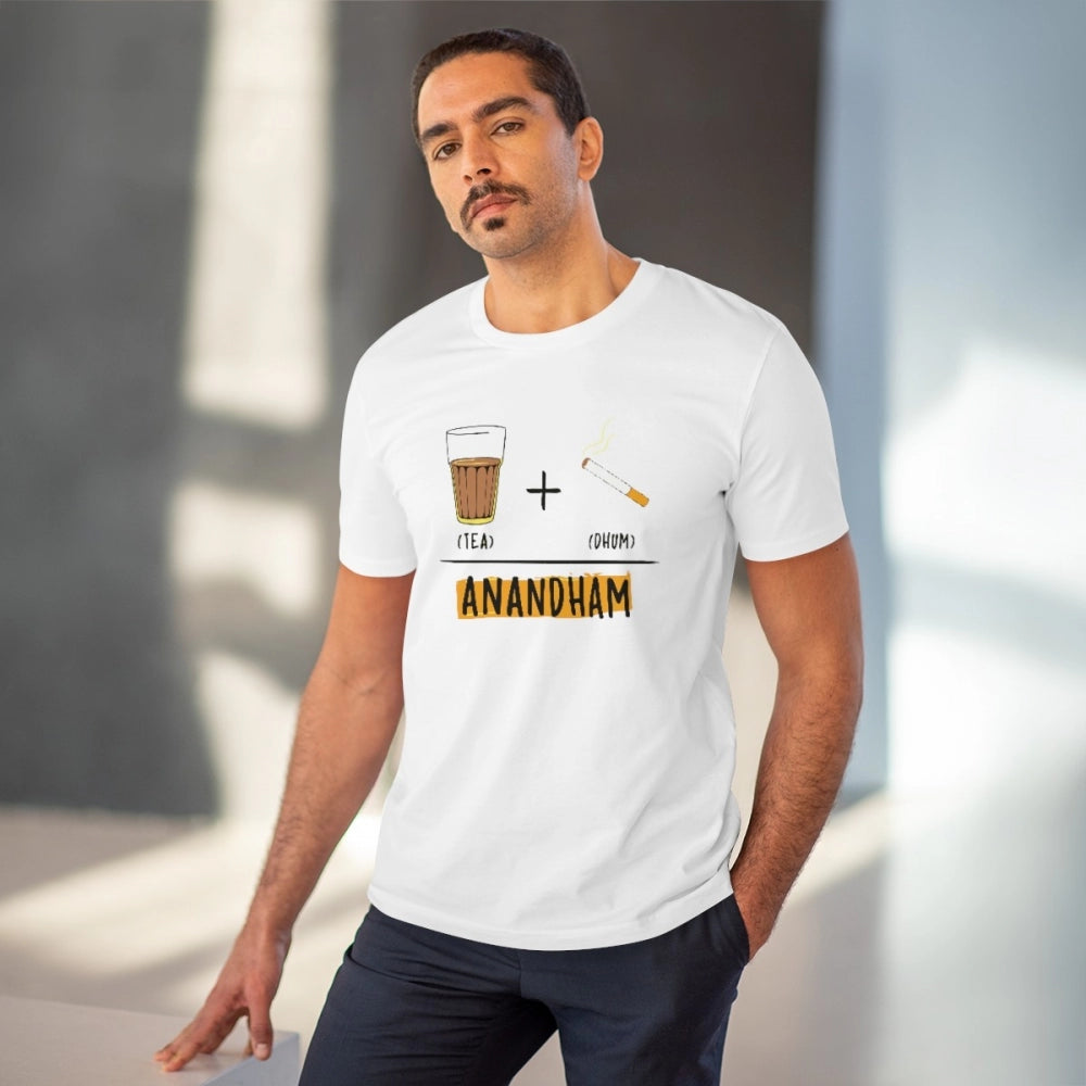 Men's PC Cotton Telugu Desing Printed T Shirt (Color: White, Thread Count: 180GSM)