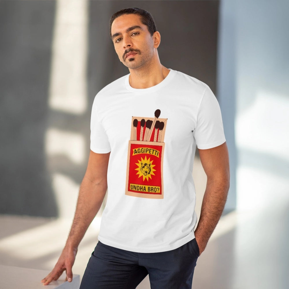 Men's PC Cotton Telugu Desing Printed T Shirt (Color: White, Thread Count: 180GSM)