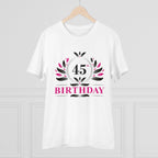 Men's PC Cotton 45th Birthday Printed T Shirt (Color: White, Thread Count: 180GSM)