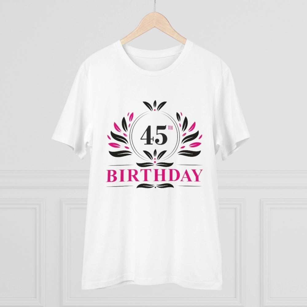 Men's PC Cotton 45th Birthday Printed T Shirt (Color: White, Thread Count: 180GSM)
