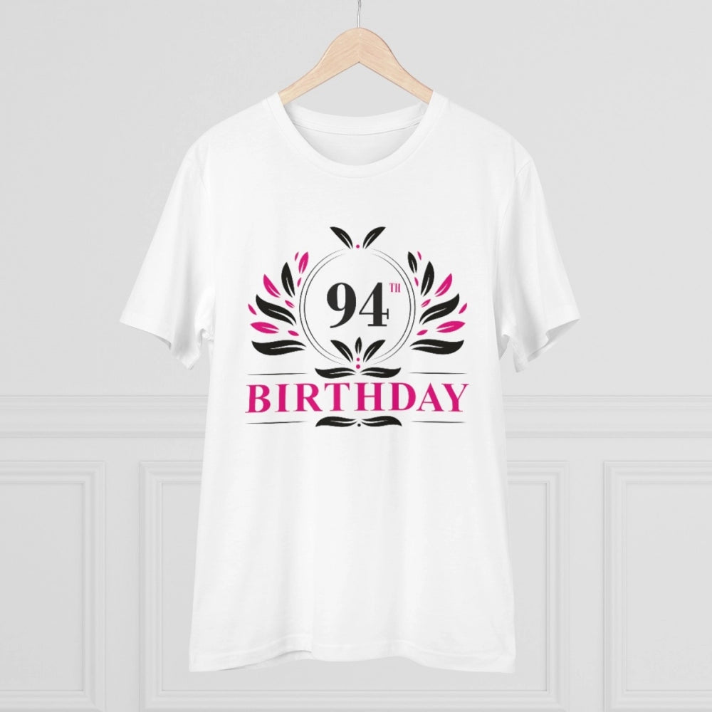 Men's PC Cotton 94th Birthday Printed T Shirt (Color: White, Thread Count: 180GSM)