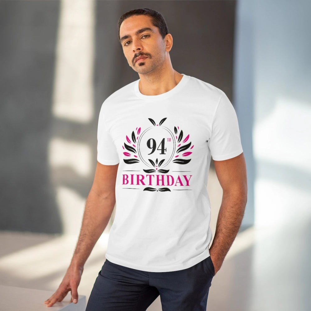 Men's PC Cotton 94th Birthday Printed T Shirt (Color: White, Thread Count: 180GSM)