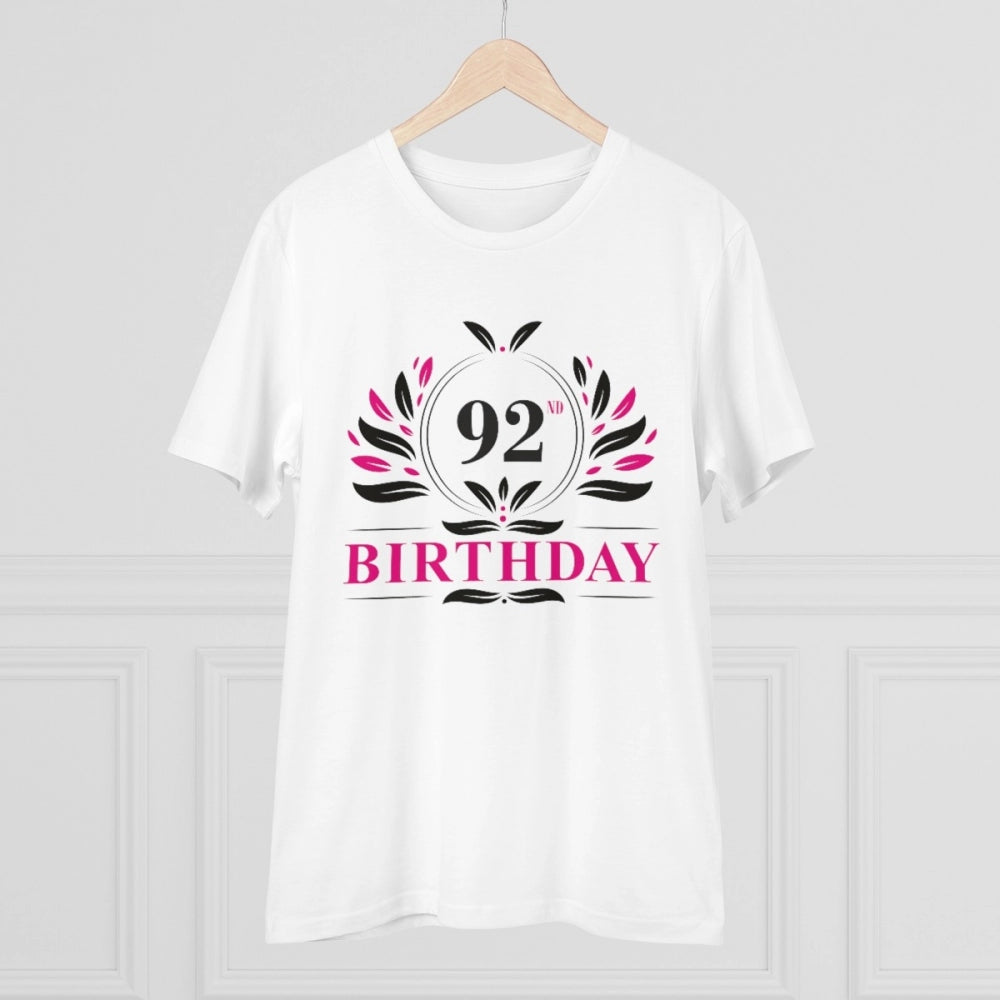 Men's PC Cotton 92nd Birthday Printed T Shirt (Color: White, Thread Count: 180GSM)