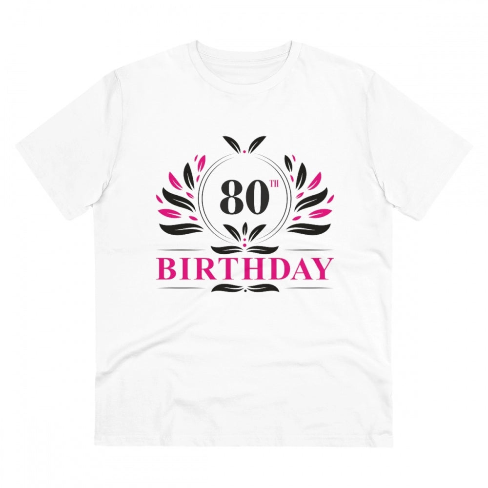 Men's PC Cotton 80th Birthday Printed T Shirt (Color: White, Thread Count: 180GSM)