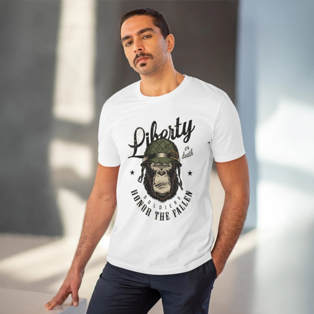 Men's PC Cotton Gorila Desing Printed T Shirt (Color: White, Thread Count: 180GSM)