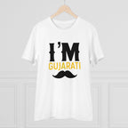 Men's PC Cotton I Am Gujarati Printed T Shirt (Color: White, Thread Count: 180GSM)
