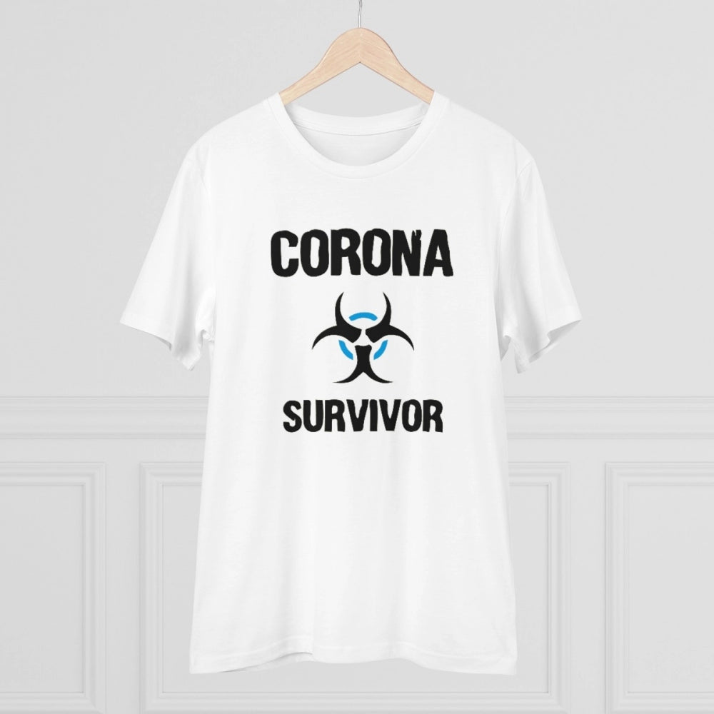 Men's PC Cotton Corona Survivor Printed T Shirt (Color: White, Thread Count: 180GSM)