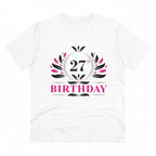 Men's PC Cotton 27th Birthday Printed T Shirt (Color: White, Thread Count: 180GSM)
