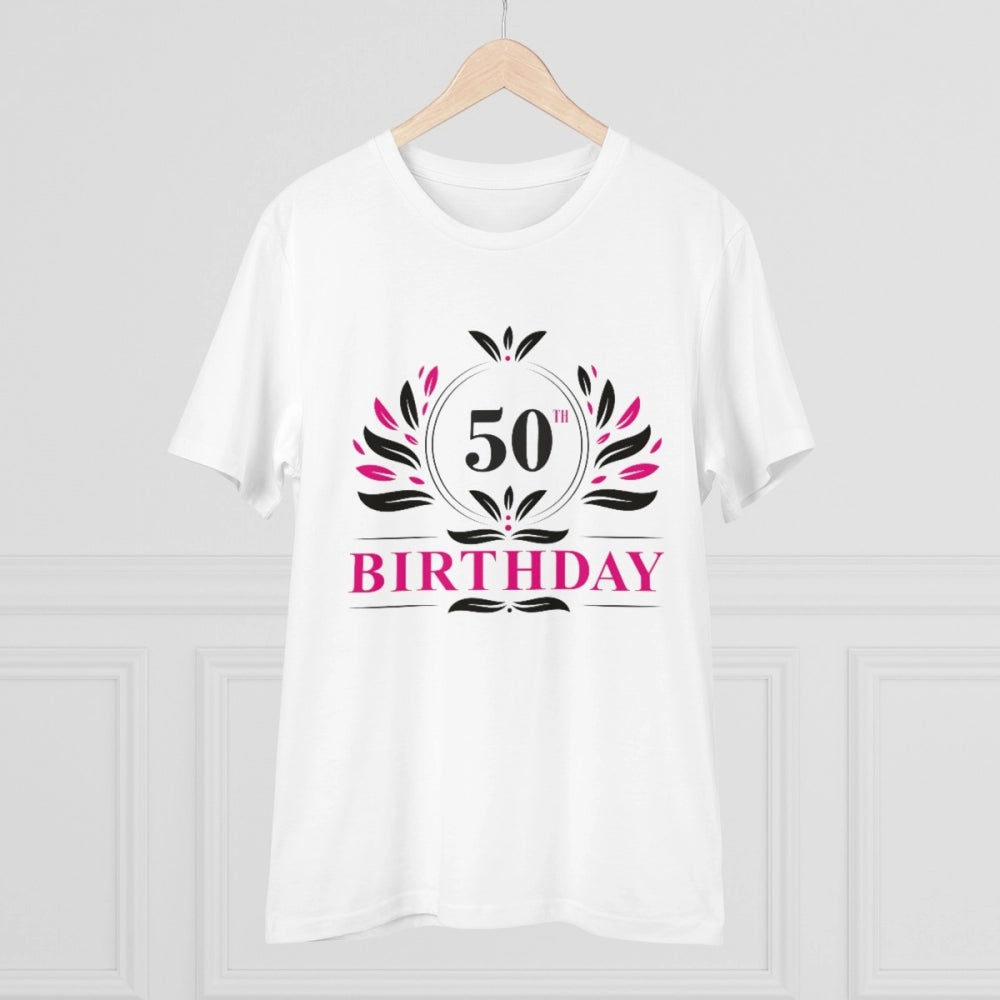 Men's PC Cotton 50th Birthday Printed T Shirt (Color: White, Thread Count: 180GSM)