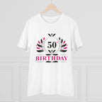 Men's PC Cotton 50th Birthday Printed T Shirt (Color: White, Thread Count: 180GSM)