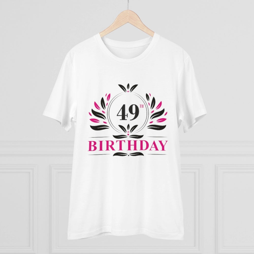 Men's PC Cotton 49th Birthday Printed T Shirt (Color: White, Thread Count: 180GSM)
