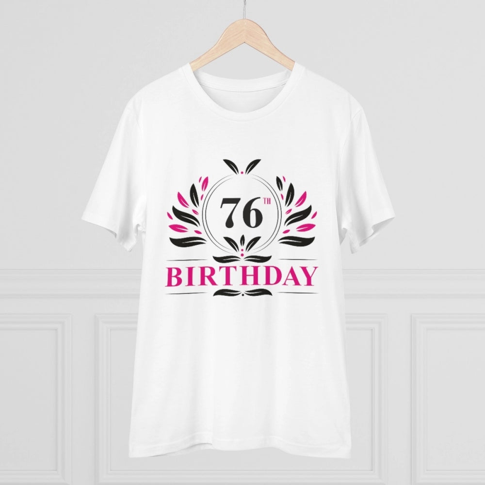 Men's PC Cotton 76th Birthday Printed T Shirt (Color: White, Thread Count: 180GSM)