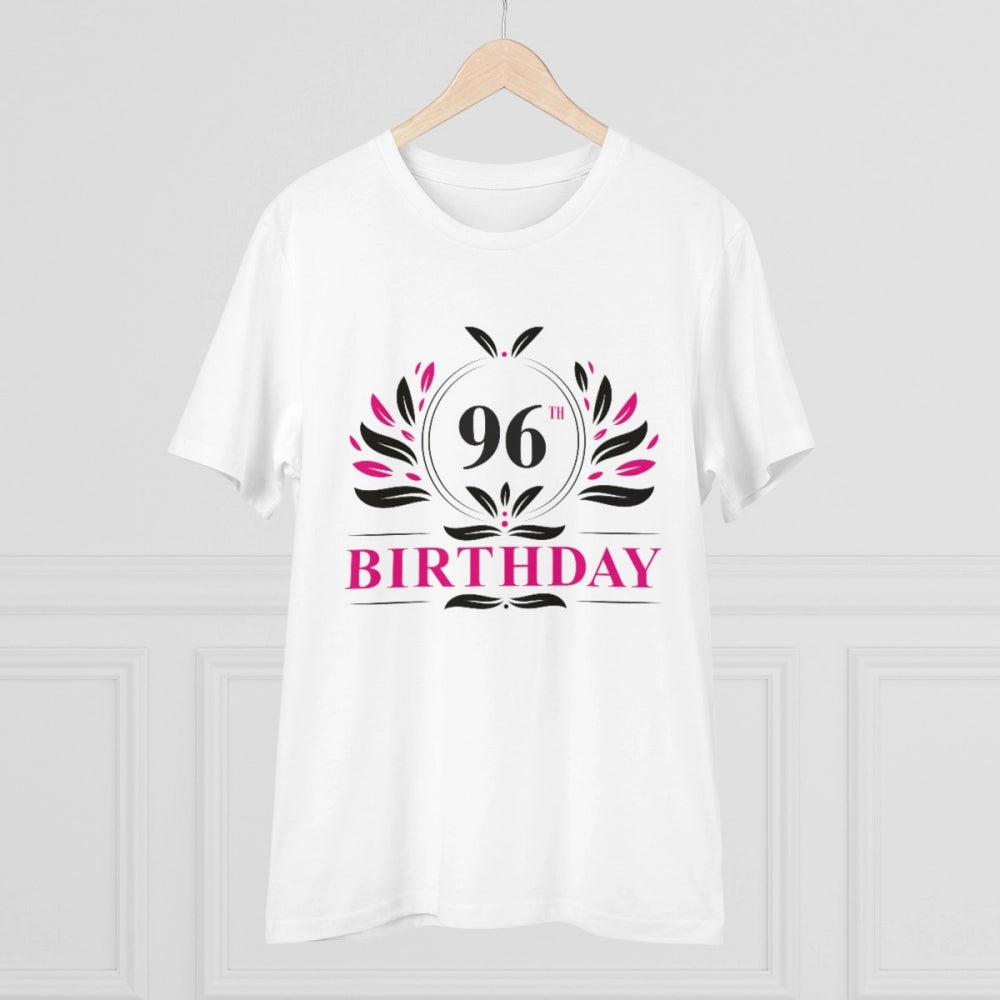 Men's PC Cotton 96th Birthday Printed T Shirt (Color: White, Thread Count: 180GSM)