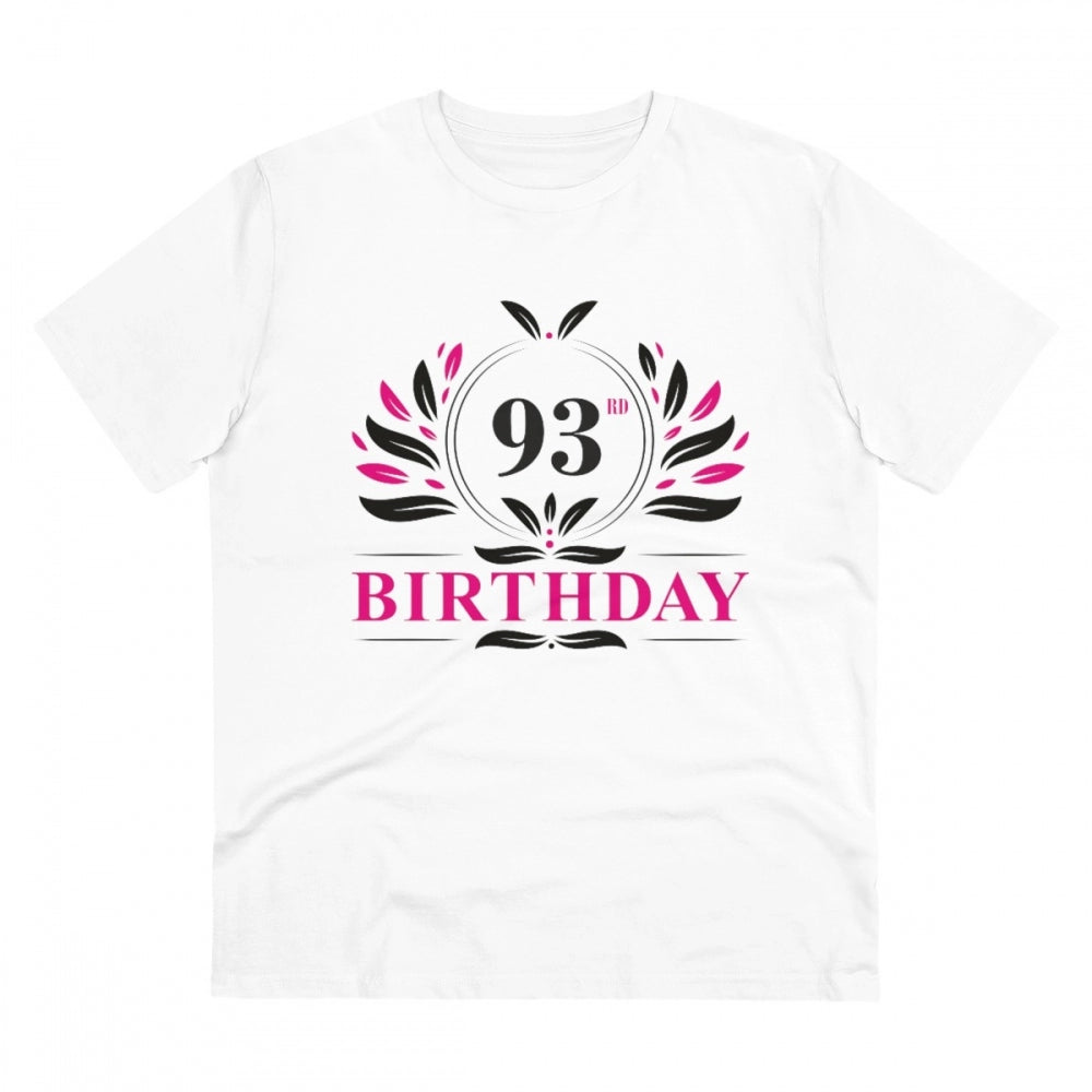 Men's PC Cotton 93rd Birthday Printed T Shirt (Color: White, Thread Count: 180GSM)