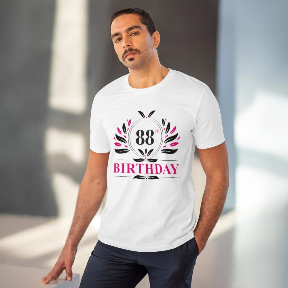 Men's PC Cotton 88th Birthday Printed T Shirt (Color: White, Thread Count: 180GSM)