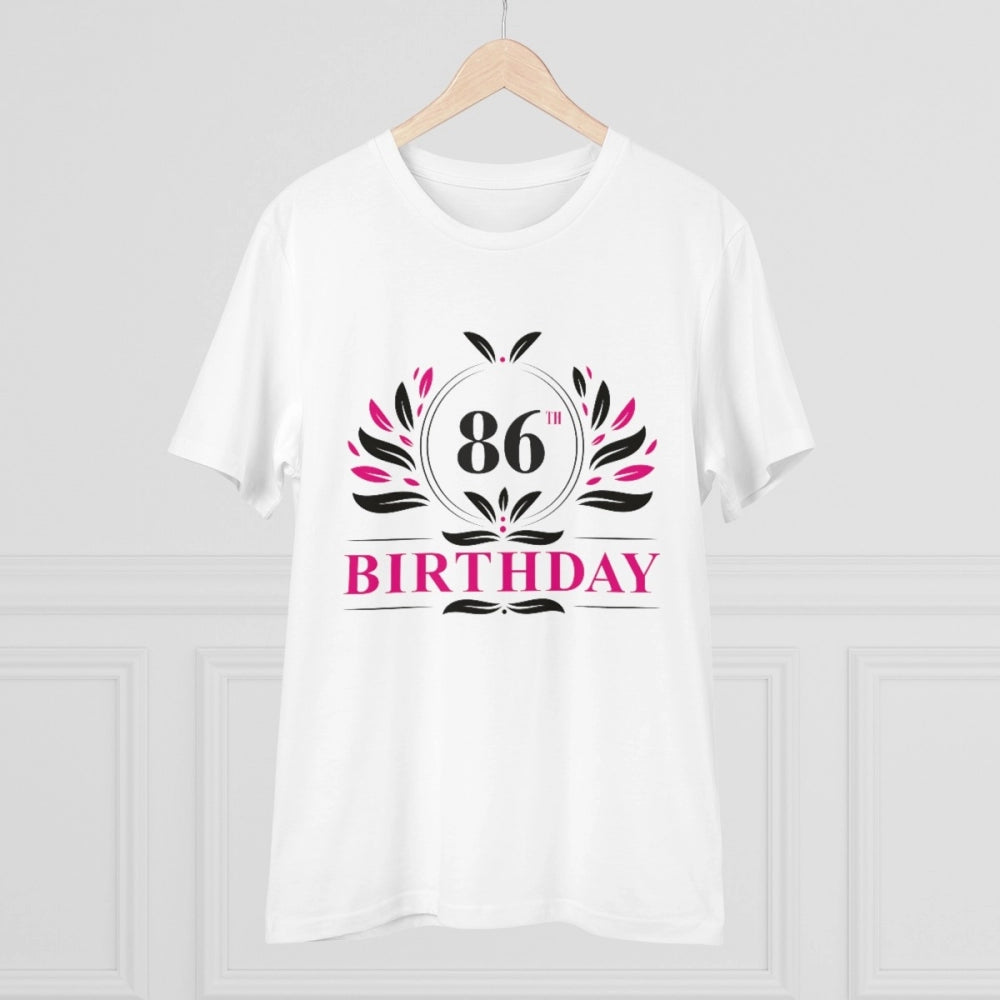 Men's PC Cotton 86th Birthday Printed T Shirt (Color: White, Thread Count: 180GSM)