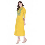 Women's Khadi Embroidered Kurti (Yellow, Khadi)