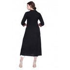 Women's Khadi Printed A Line Kurti (Black, Khadi)