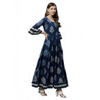 Women's Cotton Printed Regular Kurti (Blue, Cotton )