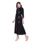 Women's Khadi Printed A Line Kurti (Black, Khadi)