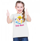 Girls Cotton Baby Shark Half Sleeve TShirt (White)